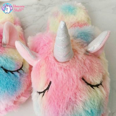 faux fur unicorn slippers
