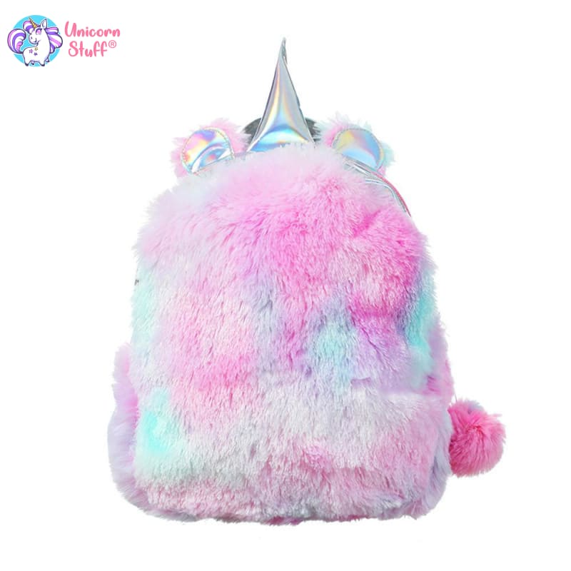 Fluffy rainbow unicorn backpack