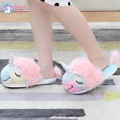 fluffy unicorn slippers